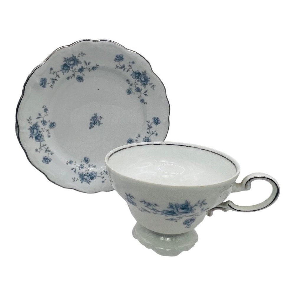 Johann Haviland Bavaria Germany Fine Porcelain Blue Garland Saucer & Tea Cup